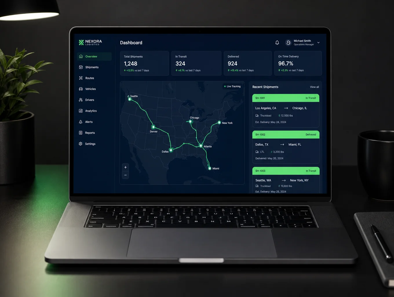 Laptop screen interface displaying Chronos supply chain logistics map
